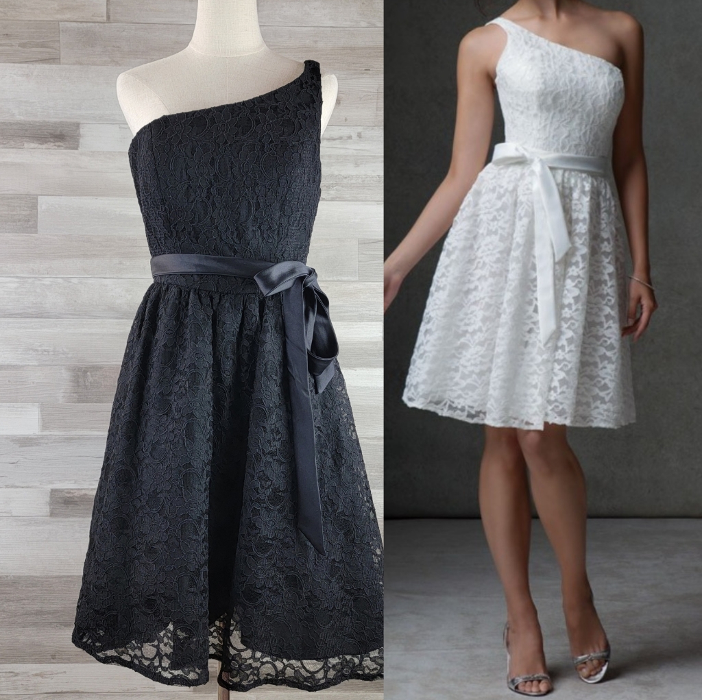 Mori Lee By Madeline Gardner A-Line One Shoulder Black Lace Bridesmaid D